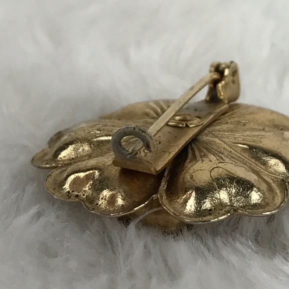 Vtg Coro Gold Tone Flower Pin Red Rhinestone Small - Picture 9 of 12